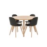 Mesa de comedor redonda Xocos - Natural + 4 Sillas Melinde - Negro