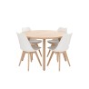 Mesa de comedor redonda Xocos - Natural + 4 Sillas Benitu - Blanco