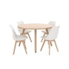 Mesa de comedor redonda Xocos - Natural + 4 Sillas Benitu - Blanco