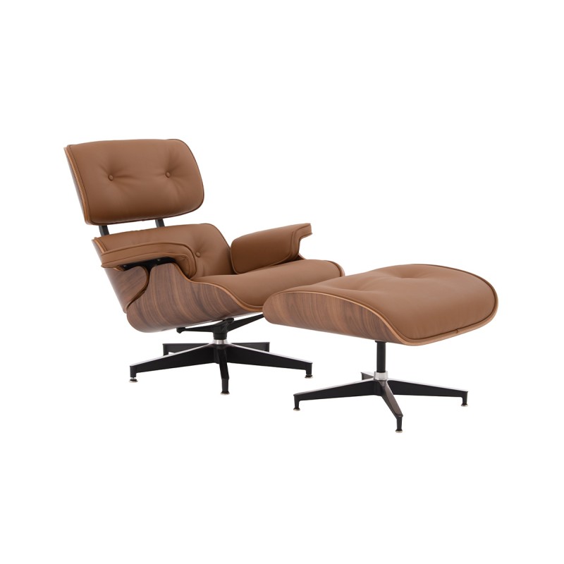 Silla replica Eames Lounge Ottoman - Nogal con café